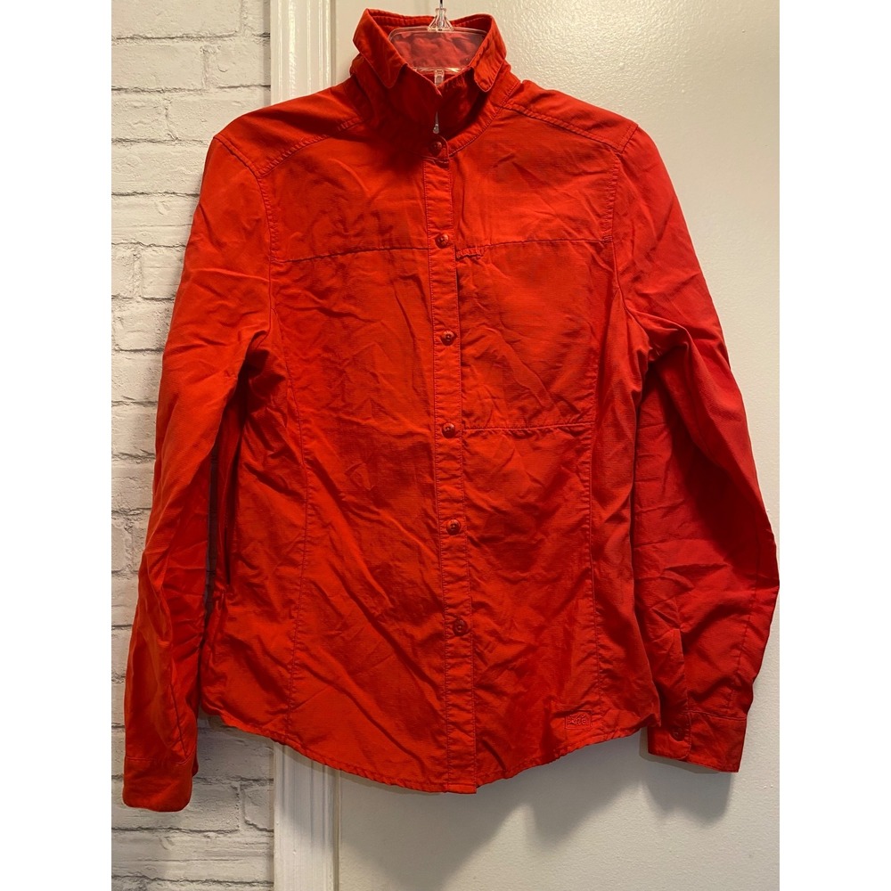Rei Shirt UPF 30 S Tactel Nylon Button Up Vented Fishing Outdoor Orange Red